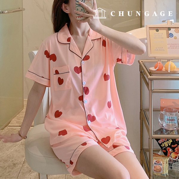 Pajamas Short-sleeve Shorts Shirt Top and Bottom Set Sleep Pajamas Pajamas 1003 heart 21