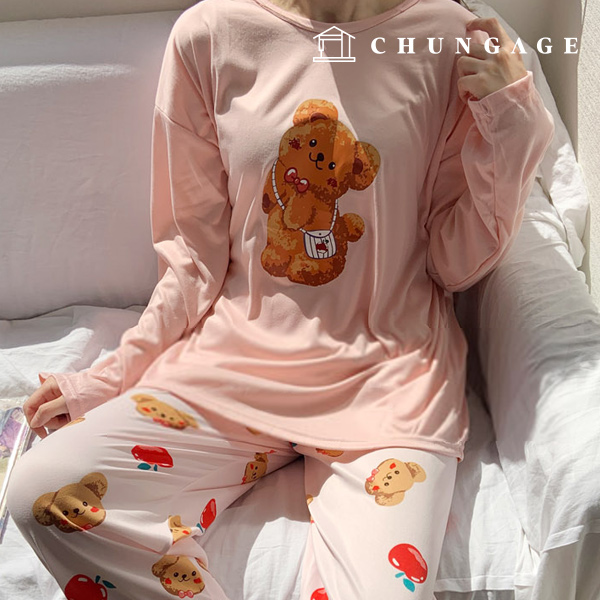 Pajamas Long-sleeve Long Pants Round Top and Bottom Set Sleep Pajamas Pajamas 1319 Picnic Bear 03