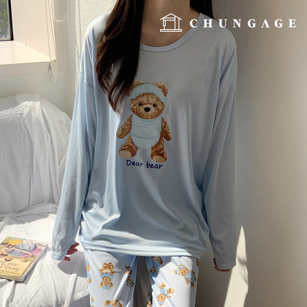 Pajamas Long-sleeve Long Pants Round Top and Bottom Set Sleep Pajamas Pajamas 1319 Baby Bear 08