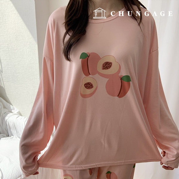 Pajamas Long-sleeve Long Pants Round Top and Bottom Set Sleep Pajamas Pajamas 1319 Crunchy Peach 12