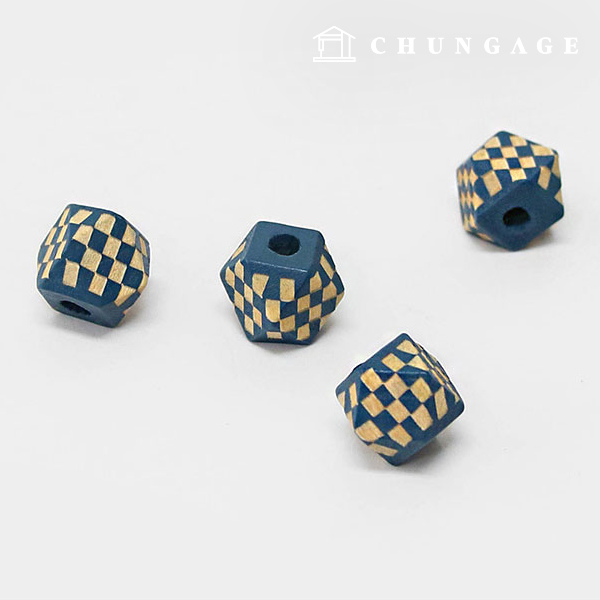 String Bell Clothing Accessories Strap Adjustment Multi-angle Wooden Bead Checkerboard Deep Blue 12mm 60926