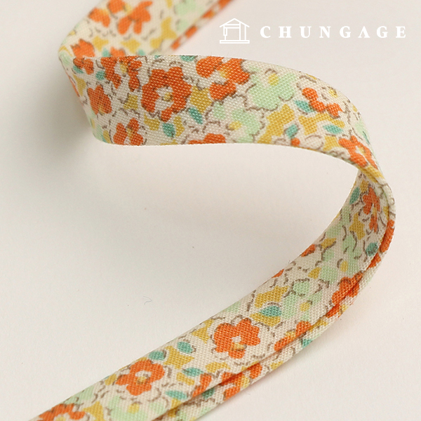 cotton bias tape floral 10mm Orange Monchouchou 47504