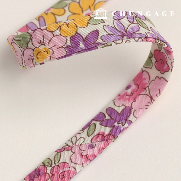 cotton bias tape floral 10mm Purple Blossom 47503