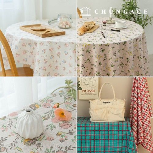 Cotton Linen Tablecloth Floral Check Tablecloth Dolsan Event Tablecloth Pink Claire 90x140