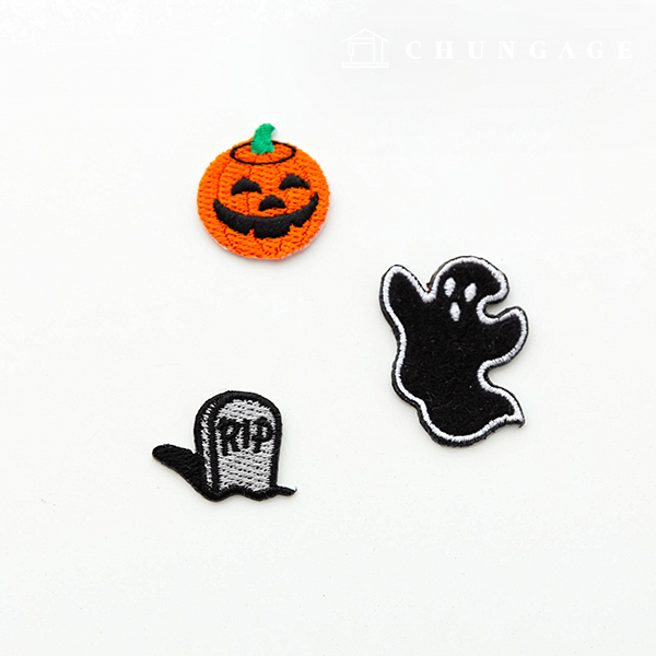 Halloween Embroidery Wappen Heat Adhesive Pumpkin Ghost Grave Pumpkin