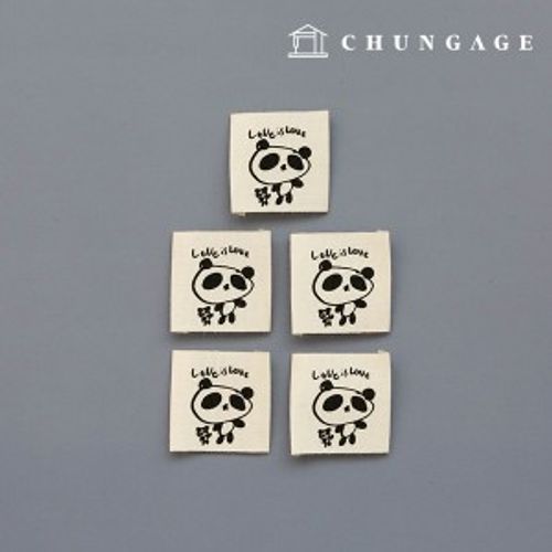 Double-folded cotton label Love Panda 5 pcs.