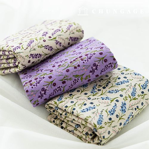 Linen Fabric Wide Width Linen Fabric Flower Pattern 11 count Dyeing Lavender 3 types