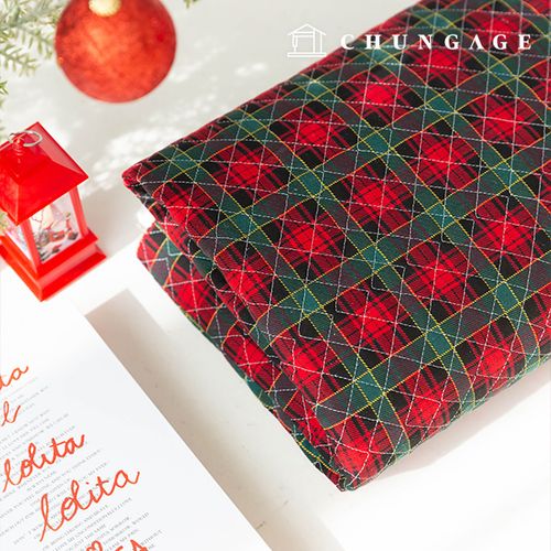 Quilted Fabric cotton Oxford Christmas Check Fabric Winter Cherry Green Red