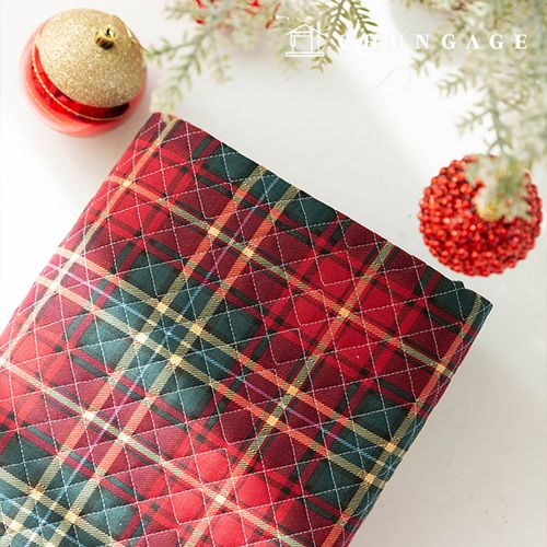 Quilted Fabric cotton Oxford Christmas Check Fabric Winter Cherry Yellow Red