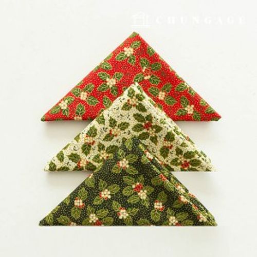 Christmas fabric package piece cloth cotton40 count Poinsettia 3 pack 156