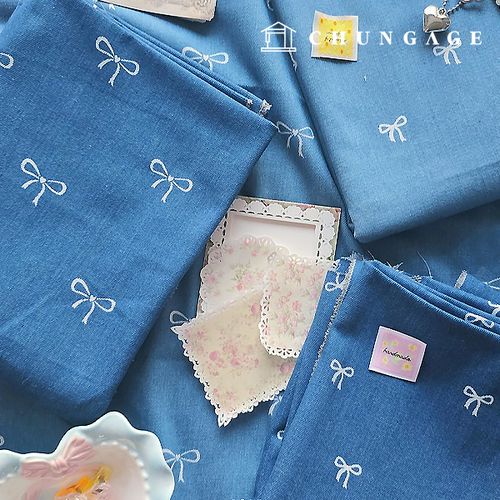 Denim fabric blue cotton jeans fabric girl ribbon 4 types