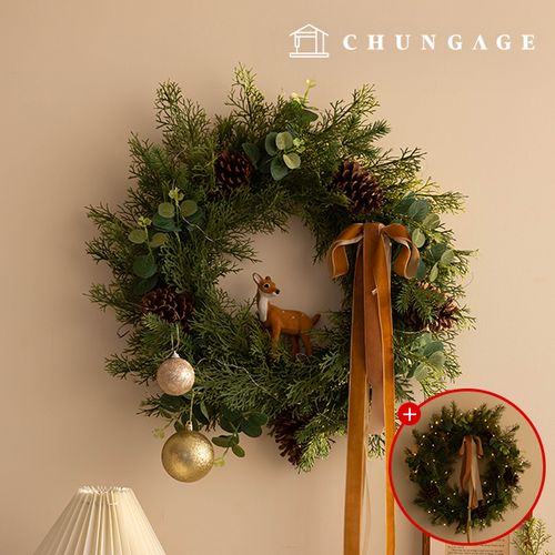 Christmas Wreath Tree Wall Decoration Large-Size 55cm Round Entrance Decoration Light Bulb Interior Pine Cone