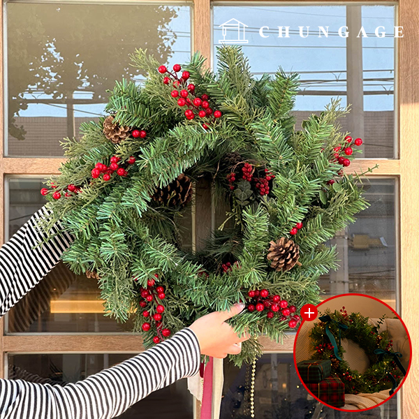 Christmas Wreath Tree Wall Decoration Large-Size 55cm Round Entrance Decoration Light Bulb Interior Holly Berry