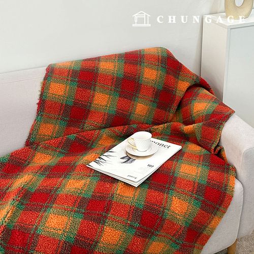 Check Fabric Christmas swirly fluffy wool fabric Winter Fabric Wide Width Retro Red Check