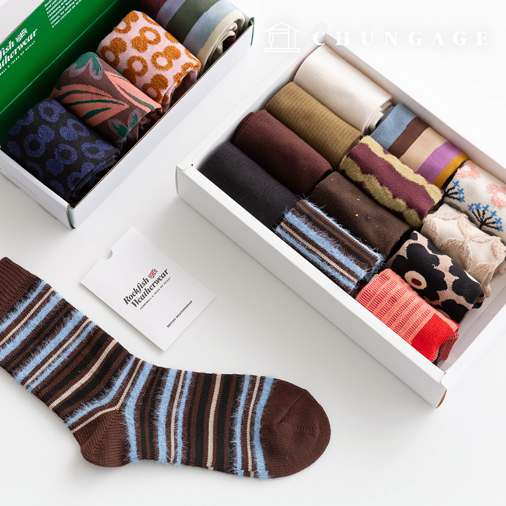 Winter Knit Mid-Calf Socks Corrugated Plain Design Women Fashion Socks Set