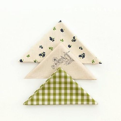 Fabric package Flower fabric Vintage floral Check Fabric Natural cotton Green 3 types of fabric 103