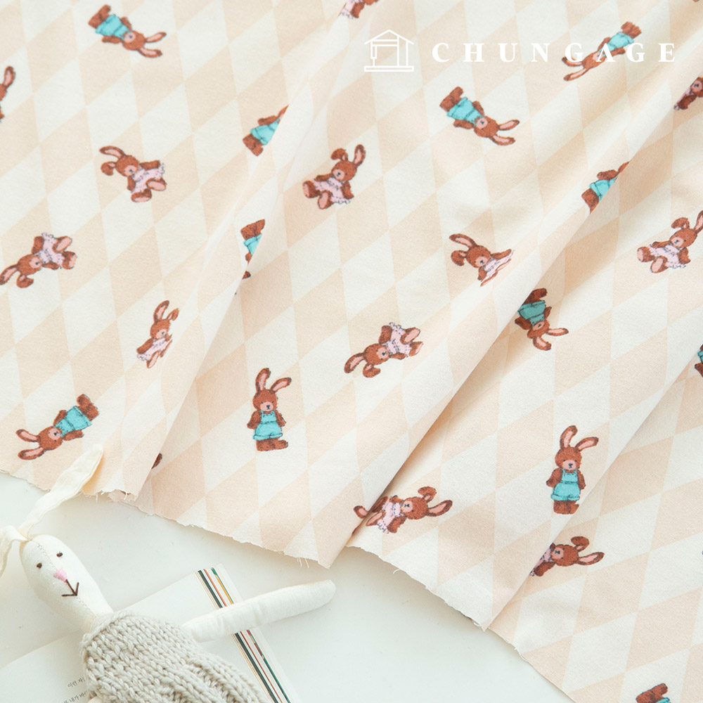 cotton napping Winter microfiber fabric argyle check cloth argyle bunny