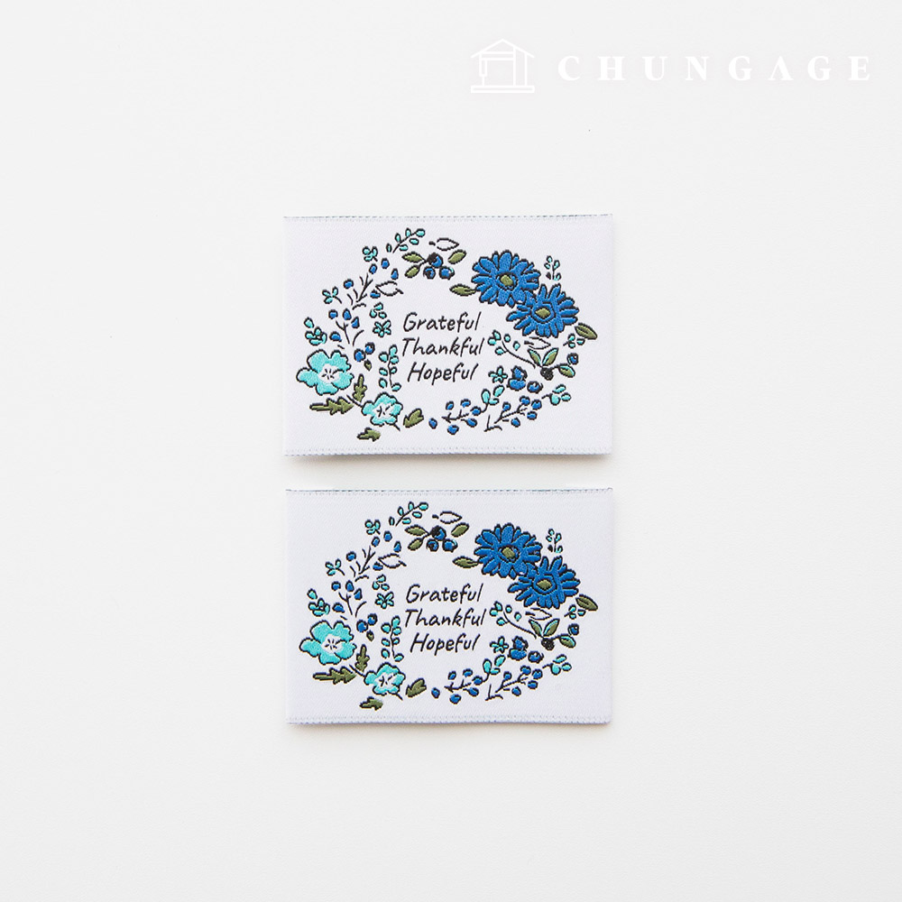 Cotton Label Double-Sided Woven Label Blue Garden 2 Pack