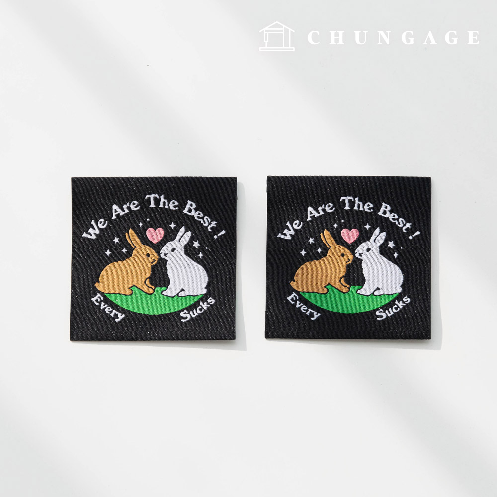 Cotton Label Double-Sided Woven Label Rabbit Couple 2 Pack