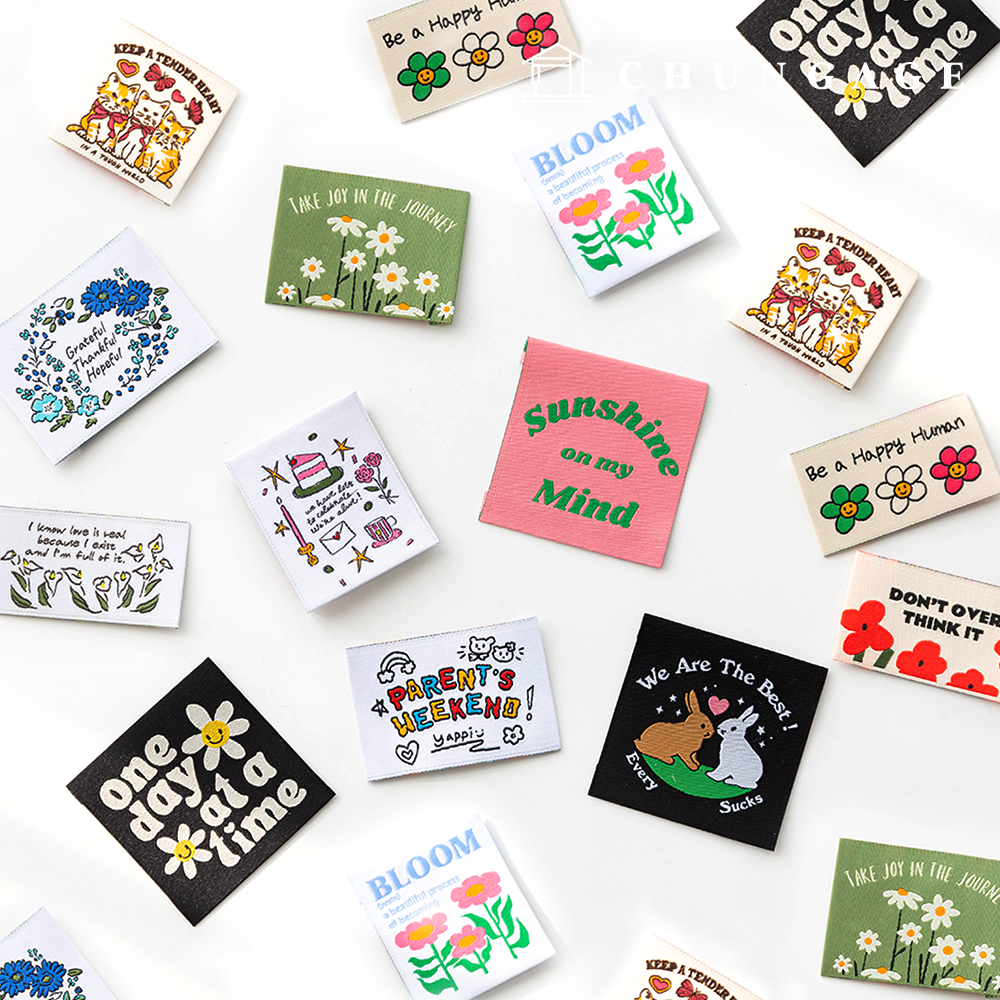 Cotton Label Double-Sided Woven Label Flower Animal 2 Pieces