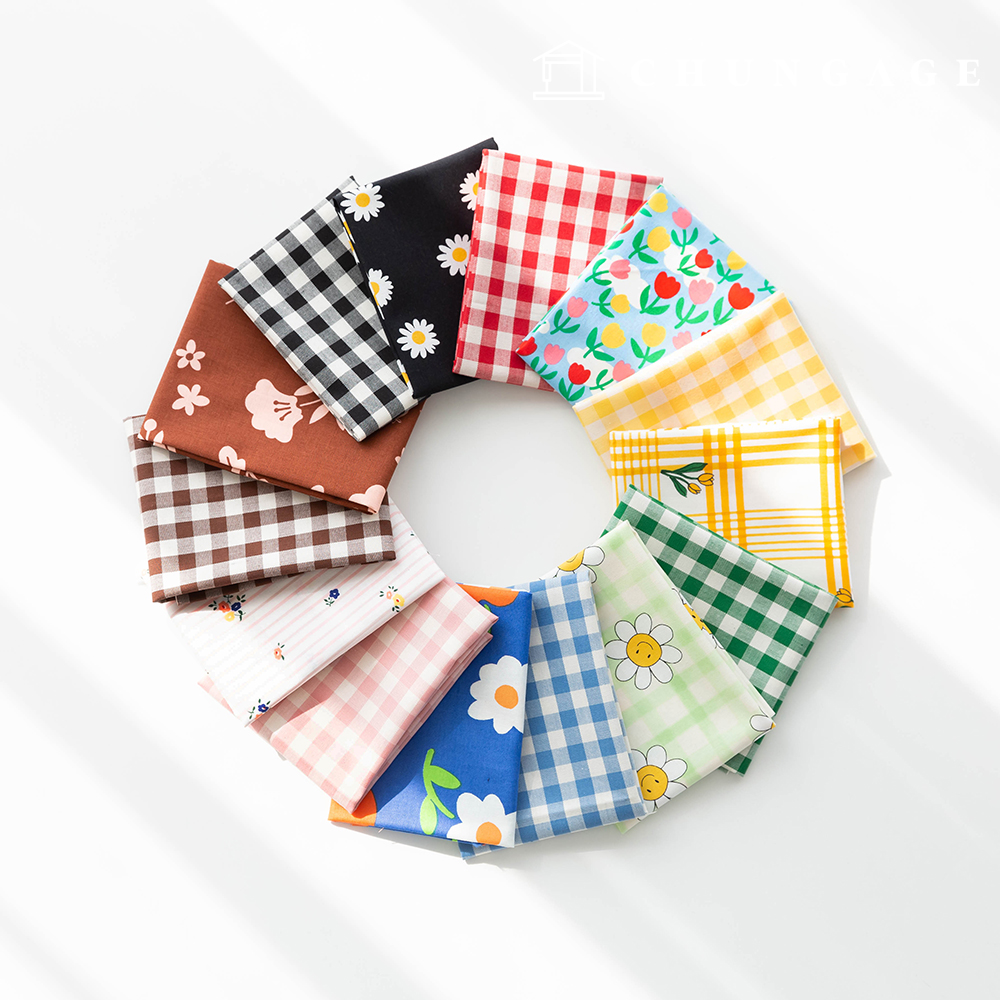 Fabric package scrap fabric flower pattern Flower Check Stripe Fabric Doll Dog Clothes Making Piece Fabric 3 types